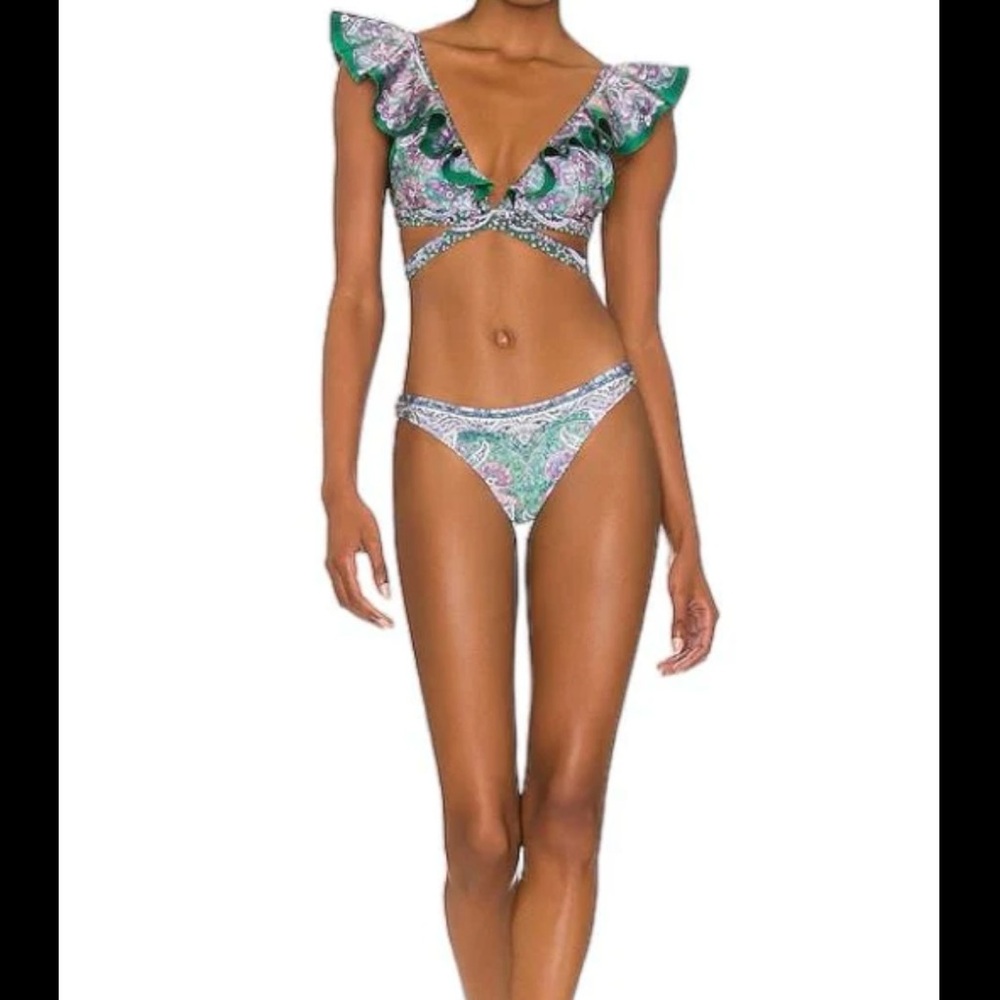 Green and Pink Ruffle Bikini Set